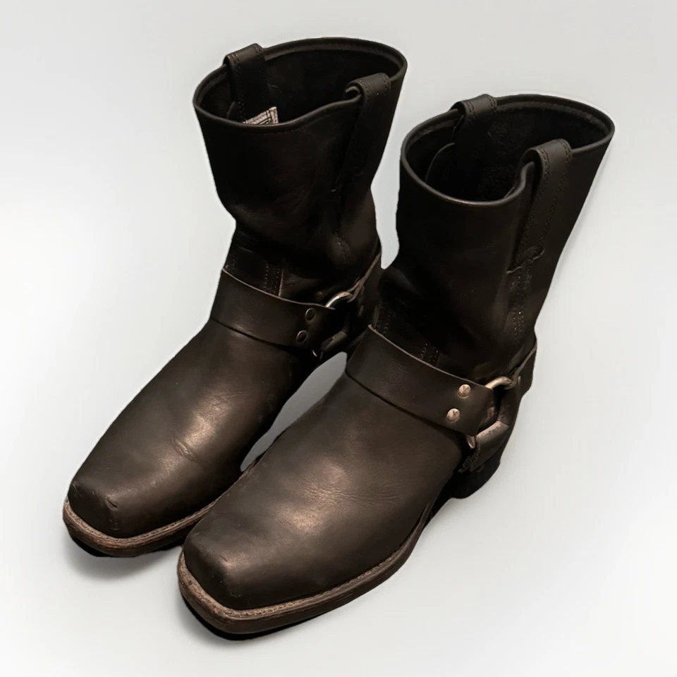 FRYE 12R Black Leather Harness boots mens 9.5 M Biker Motorcycle Square Toe - Image 2 of 4