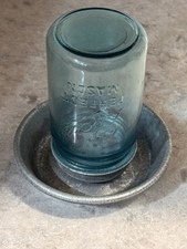 Ball Glass #8 Mason Jar Galvanized Chick Chicken Bird Feeder Galvanized Base