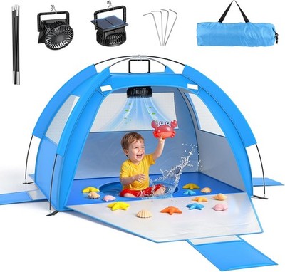 Baby Beach Tent with Solar Fan, Anti-UV Toddler Sun Shelter Portable Beach Shade