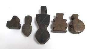 5 Antique Swat Valley Carved Wood Cattle Charms