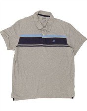 IZOD Mens Stretch Polo Shirt XL Grey Striped Cotton AC06