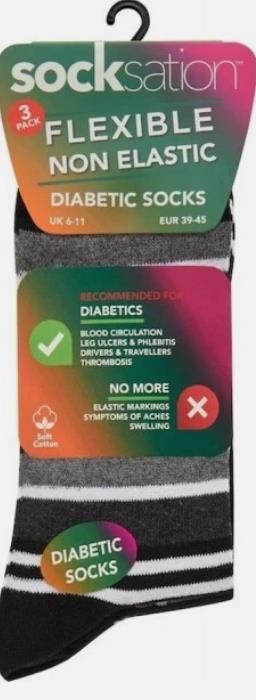 3 Pairs Men's Diabetic Flexible Non-Binding Socks Stripes UK 6-11