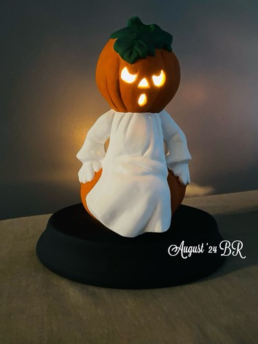 Painted Ceramic Ghost Sitting On Pumpkin Lighted,Halloween