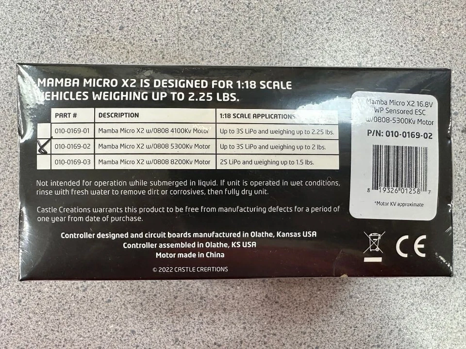 Castle Creations Mamba Micro X2 WP 1/18 Scale Brushless Combo 5300Kv 010-0169-02 - Image 3 of 4