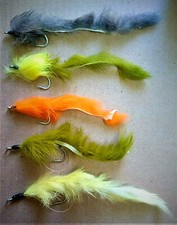 FIVE RABBIT STRING LEACH FLIES FOR FLY FISHING
