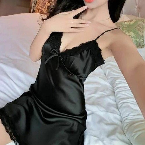 Women Sexy Night Dress Silk Sleepwear Satin Nightgown V-neck Slip Nighties  Lace | eBay
