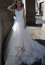Sequins Blush Beaded Lace Wedding Dress Bridal Gown Custom made Glitter Tulle