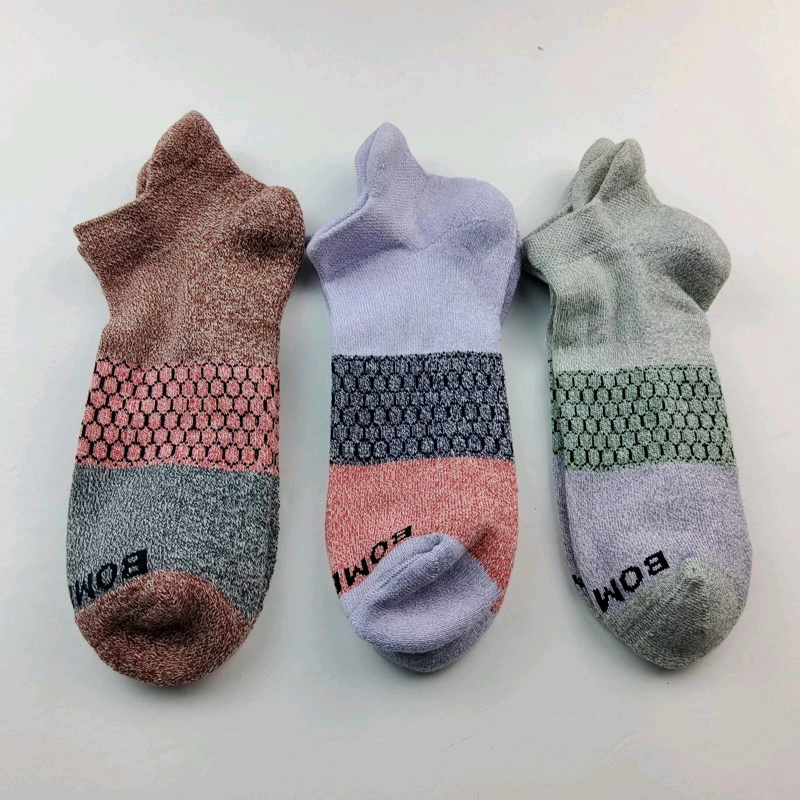Bombas Tri-Block Marled Ankle Socks Lot Of 3 Pairs Size L
