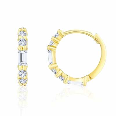 14K massiv Gold Diamant CZ Huggies, kleine Ohrringe, massiv Gold Mini Creolen
