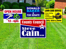 75 - 18x24 Yard Signs - Custom Design - Full Color - 2 Sided - Stakes Included 