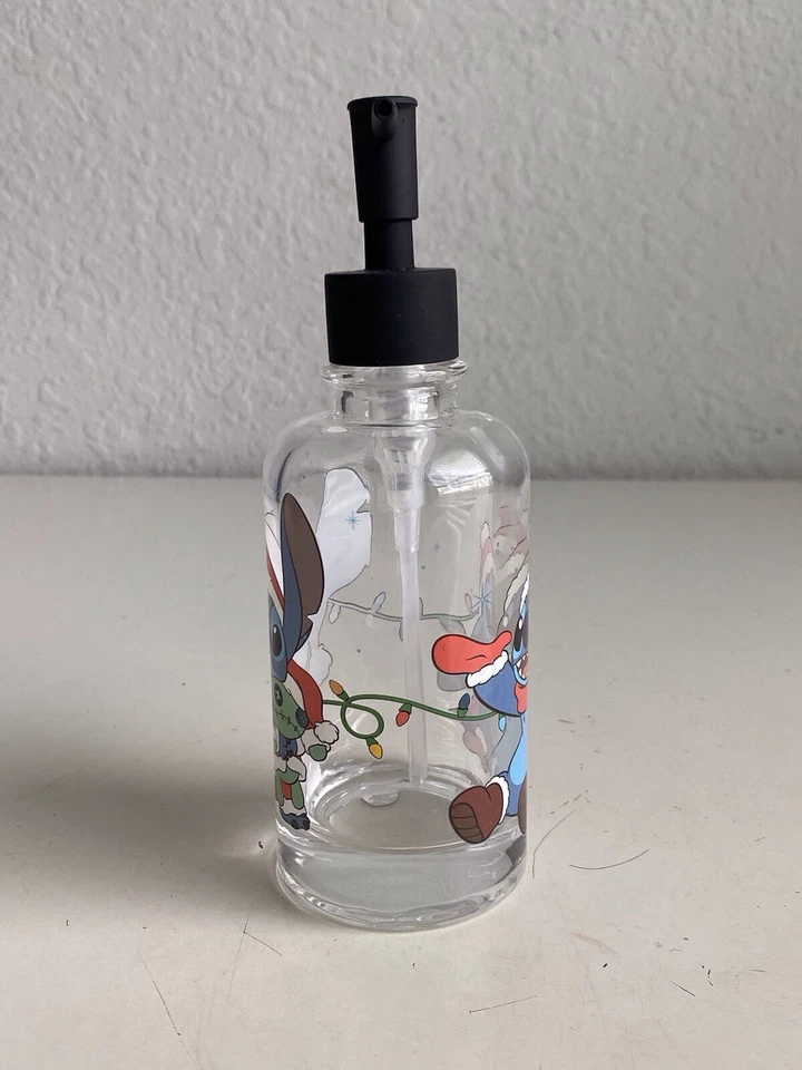 Disney Stitch & Scrump Christmas Santa Hat Soap Dispenser Clear Glass NEW - Image 3 of 4