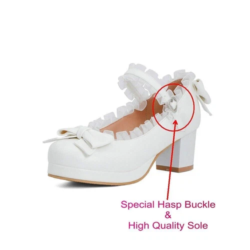 Sweet Bowknot Lace Bridal Girls Wedding Shoes Women High Heel Pink Plus Size - Bild 31 von 40