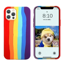 For iPhone 12Mini/11 Pro Max Shockproof Rainbow Silicone Liquid  Case Soft Cover