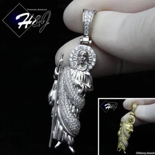 MEN 925 STERLING SILVER ICY BLING CZ GOLD PLATED/SILVER 3D SAN JUDAS PENDANT*329