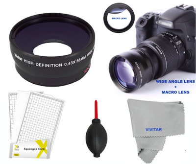 HD WIDE ANGLE LENS + HD MACRO LENS + LCD KIT FOR CANON EOS REBEL DSLR CAMERAS 