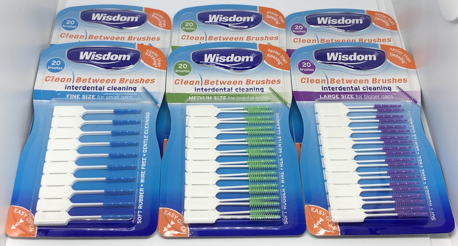Interdental Brushes 6 Packs Wisdom Clean Between 20 Interdental