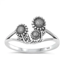 925 Sterling Silver Sunflower Ring Nature Fashion Band 12mm Size 4-10