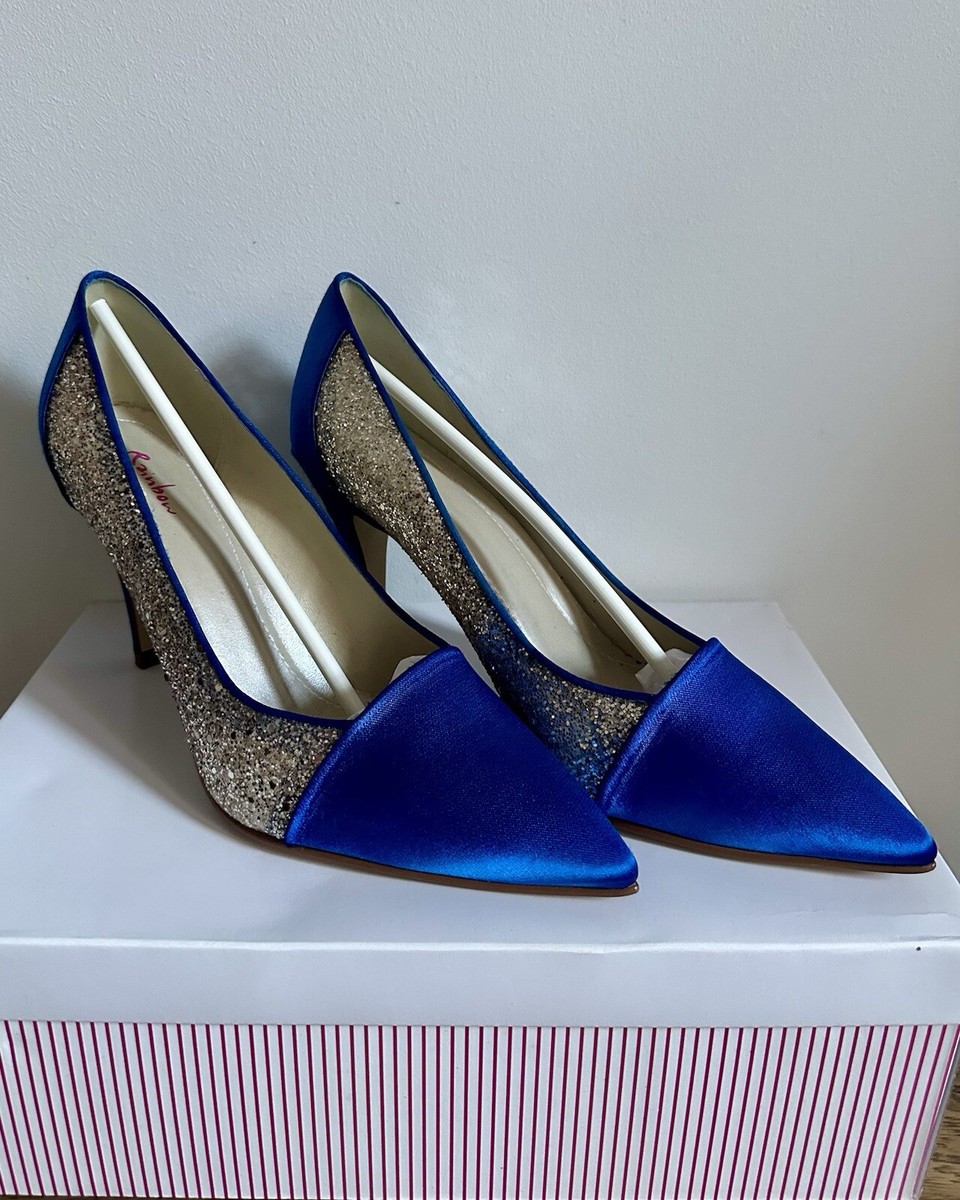 RAINBOW CLUB Claudia Blue Glitter bridal wedding satin courts