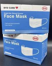 100pcs BYD CARE Surgical Face Flat Mask 2 boxes Disposable Single Use 50 pc each