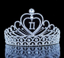 Eleven 11-Year-Old Rhinestone Crystal Tiara Crown Hair Combs 11th Birthday T11