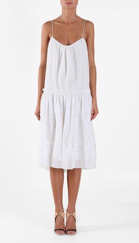 New TIBI NY Ivory White Tissue Silk Blend Chic Floral Embroidered Dress Size 4 - Picture 4 of 12