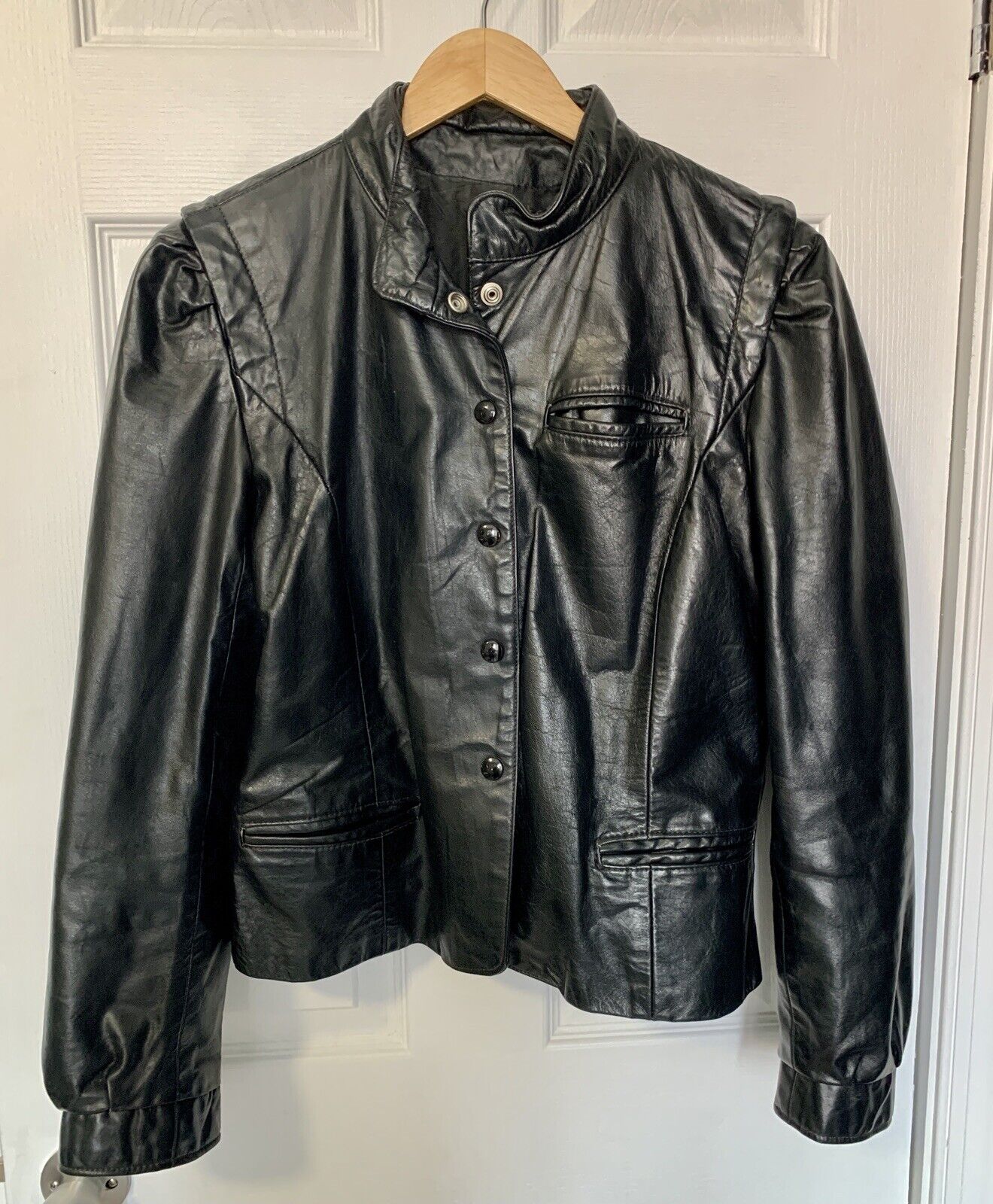 Vintage 80s Leather Jacket Black Women’s Size M P… - image 1