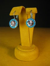 MARIANA EARRINGS ROUND MOSAIC SWAROVSKI CRYSTALS PINK PURPLE TEAL BLUE Gift