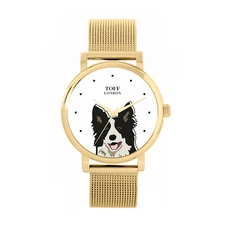 Toff London TLWS-21296 Ladies Black And White Border Collie Dog Head Watch