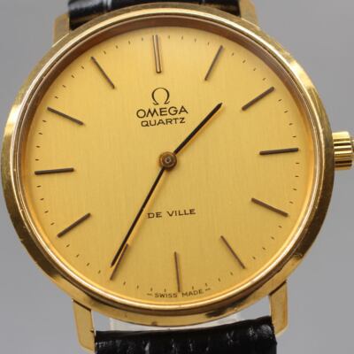 New Battery ◆Vintage N MINT◆ Omega DeVille Quartz Gold Men's 34mm  Watch