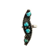 Vintage Sterling Silver Native American Zuni 4 Turquoise Stone Wavy Ring 5 1/4