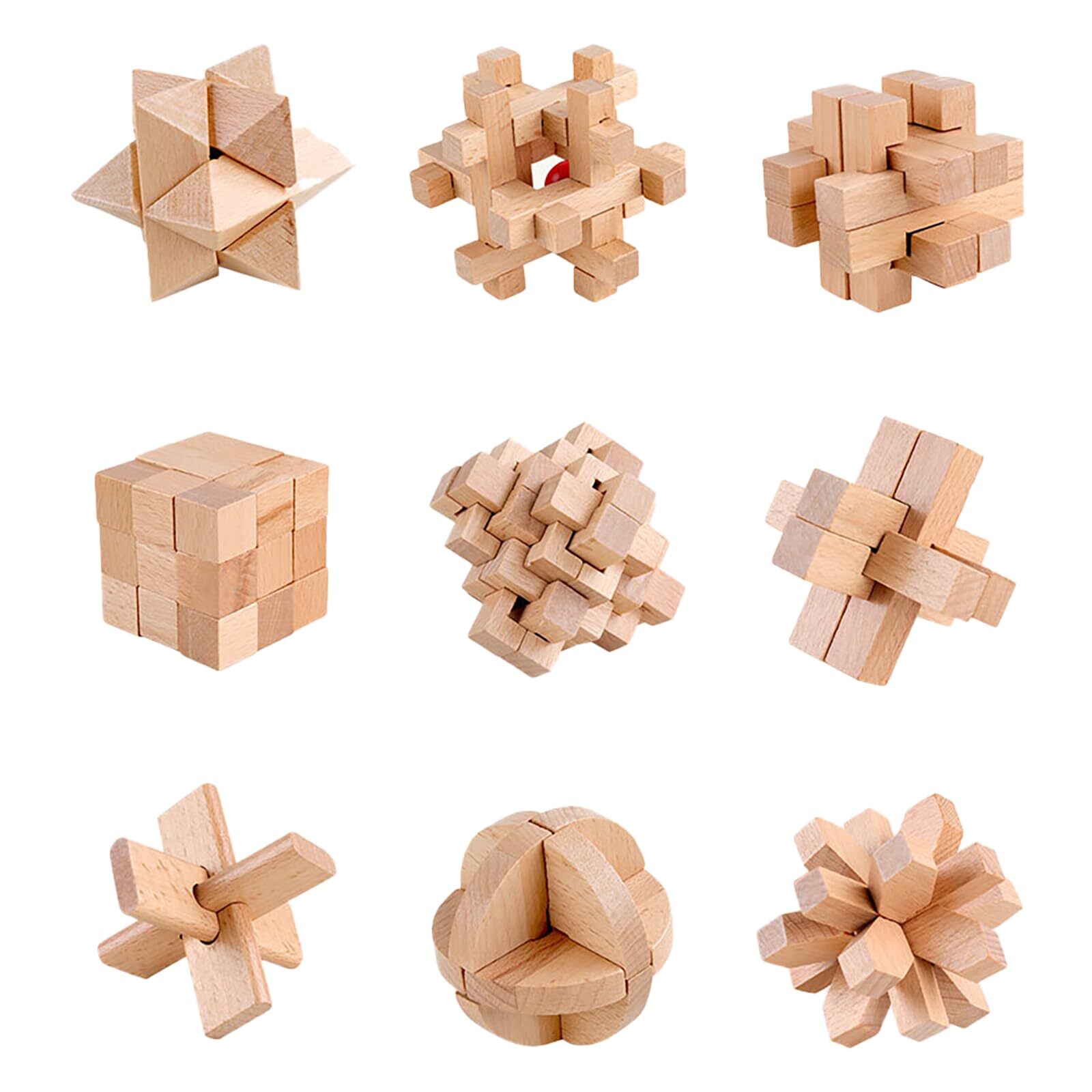 FantasyDay 9pcs Wooden Brain Teaser Puzzles Interlocking Games for IQ Test In...