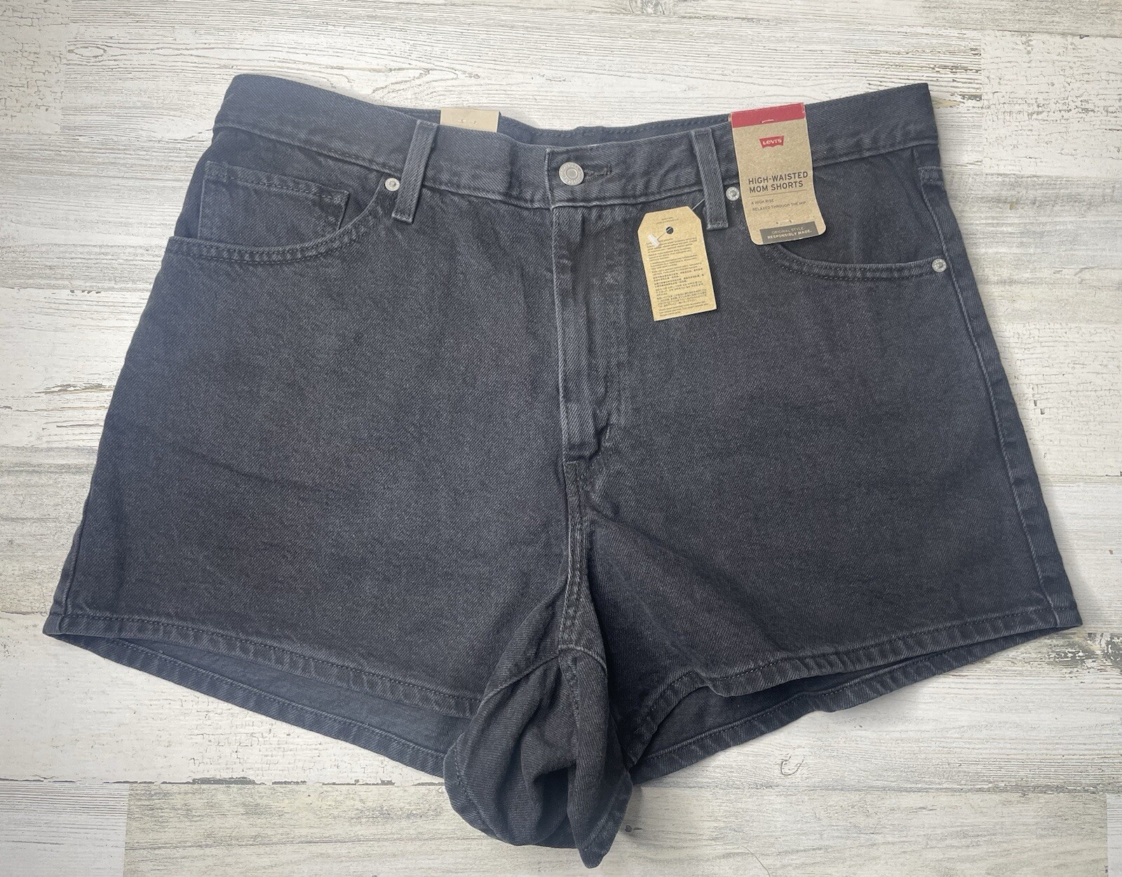 Levis Women's High Waisted Mom Jean Shorts Black Grey Denim 100% Cotton Sz: 16W