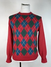 VTG 1980s Mens M Diamond Argyle Knit Rockabilly Red Sweater WAKEFIELD LISLE