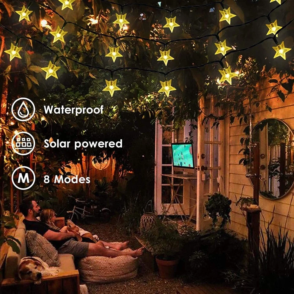 50/100 LED Solar String Lights Outdoor Star Fairy Light Patio Garden Party Decor - Image 4 of 4
