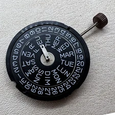 Swiss Ronda 517 Quartz Movement 3 Hands Double Calendar Black Disk