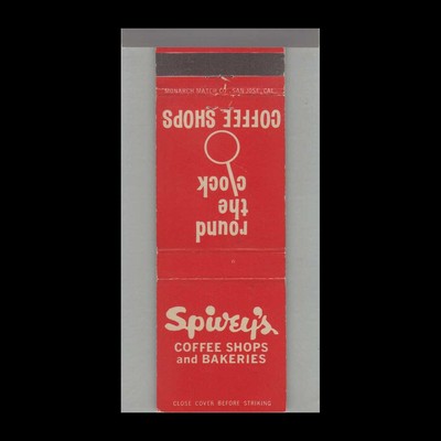 Matchbook Cover - California - Spivey's Coffee Shops San Jose, CA