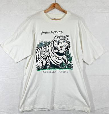 Protect Wildlife Tiger T-Shirt Herren XL weiß Vintage Style San Diego