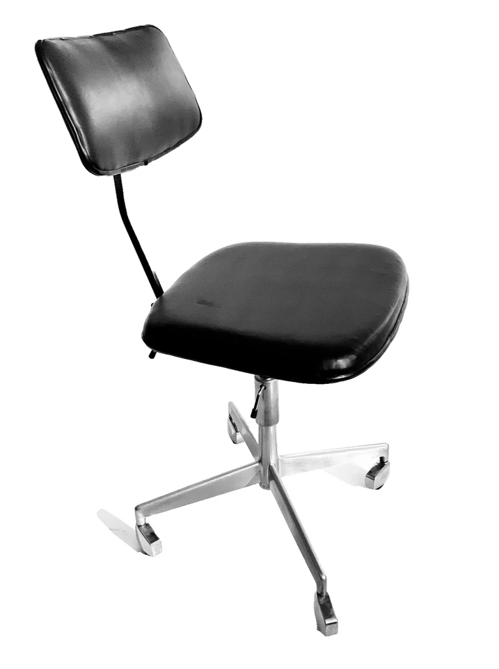 Vintage Danish Office Chair Black Leather Swivel 1960s - Image 4 of 4