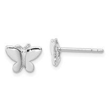 Sterling Silver Rhodium-plated Polished Butterfly Children's Post Stud Earrings