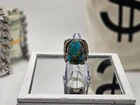 Vintage Native American Jewelry Ring 925 Silver w/ Large Centered Turquoise 9.5