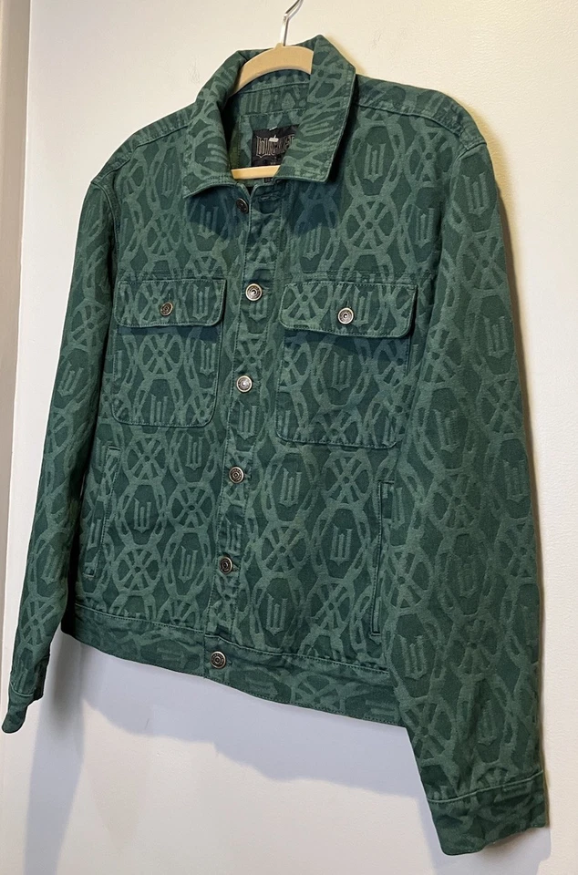 Jaqueta jeans Wicked verde levantada jacquard monograma masculina média nova sem etiquetas - Imagem 2 de 4