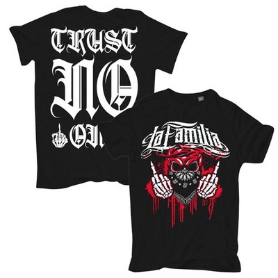 Männer T-Shirt La Familia Trust NO one Biker rapper red white mittelfinger mc