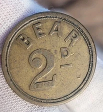 G.B Pub Token Check Bear Twopence Token Coin UK 2D 