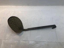 Small Vintage Ice Fishing Metal Skimmer Ladle Strainer Scoop 4" Diameter 12" L