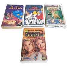 Lot of 4 Children's Disney Clamshell VHS Tapes Aladdin 101 Dalmatians Bambi Ect.