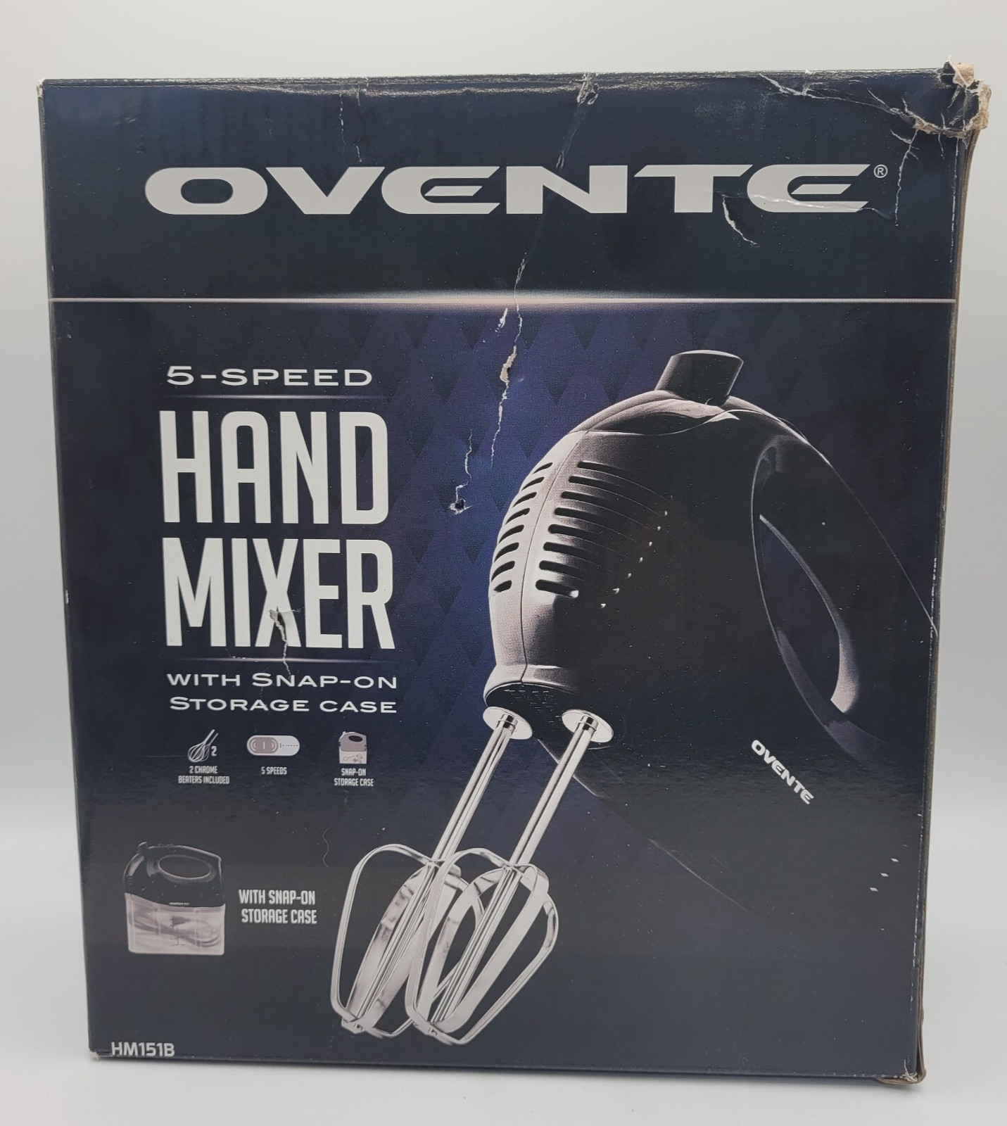 Ovente Electric Hand Mixer 5 Speed Portable Stainless Whisk HM151 Series NIB
