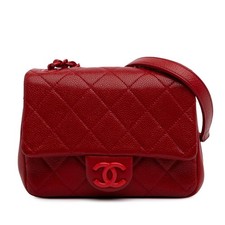 Authenticated Chanel Mini Square Caviar Incognito Flap Red Leather
