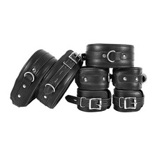 Premium Cowhide Leather Restraint Bondage Adjustable Fit Handmade Black 7 Piece