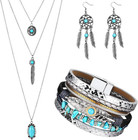 3 Pcs Bohemian Western Turquoise Jewelry for Women Pendant Necklace Dangle Earri