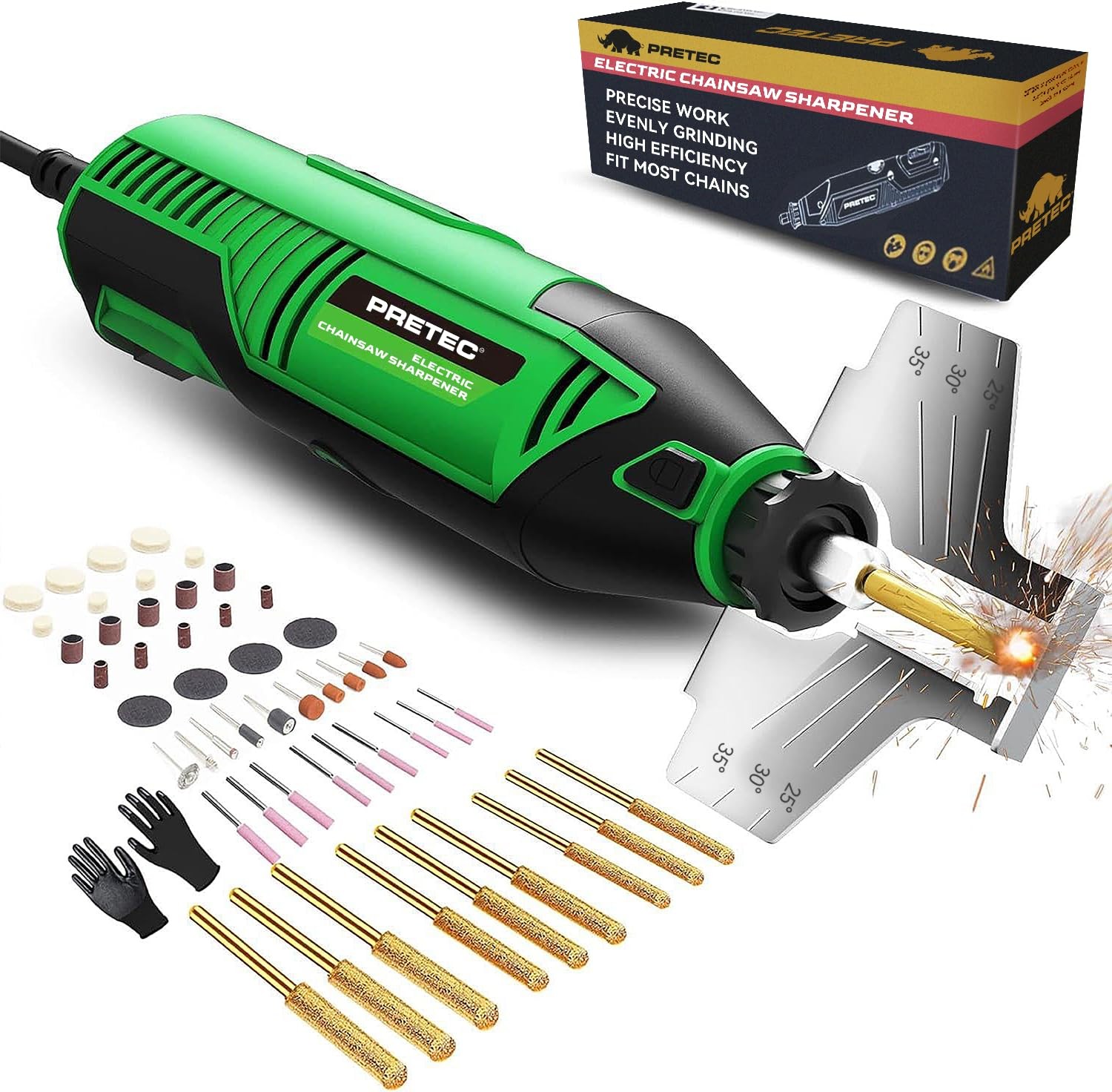 Electric Chainsaw Sharpener Kit with 54-Piece Accessories for Sharpening Chainsaw Blades